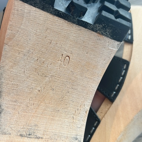 Swedish Hasbeens Wooden Strappy Leather Velcro Slip-On Platform Sandal - Picture 11 of 11